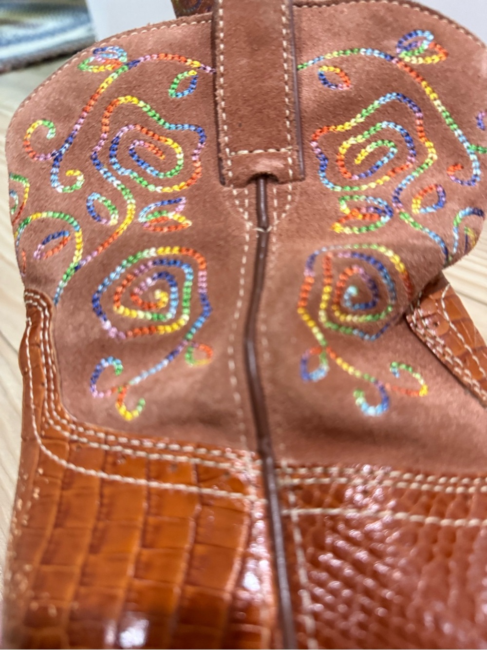 Ariat Brown Leather & Suede Embroidered Western Work Boots Cowgirl - Picture 7 of 10